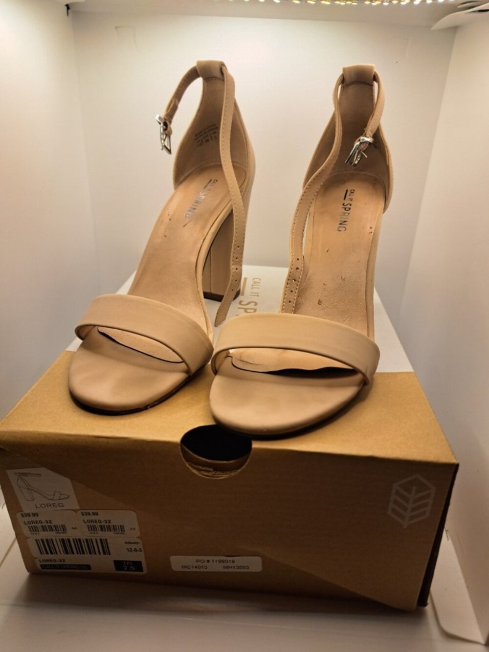 Call It Spring Beige Tan Strappy Block Heel Loreg Sandals Shoes Women's 7.5 M